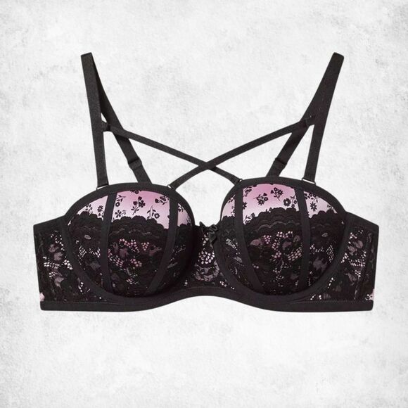 Torrid 42DD Bombshell Everyday Push-Up Bra  Pink & Black Lace (New Without Tags) - Picture 1 of 6
